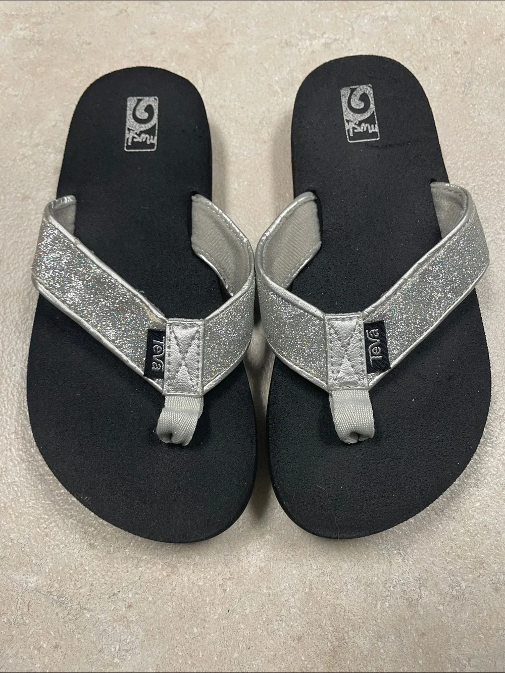 Teva Silver Glitter Thong Flip Flops